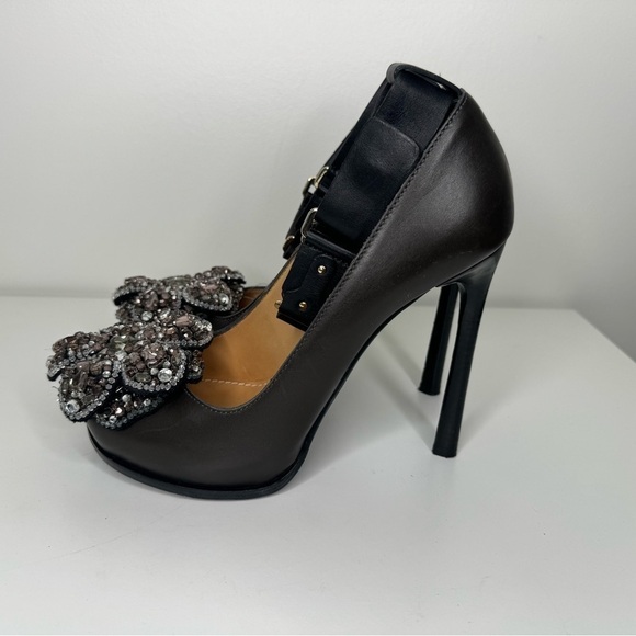 Lanvin Dark Grey Rhinestone Jewel Pumps Sz 38.5 - Picture 4 of 6